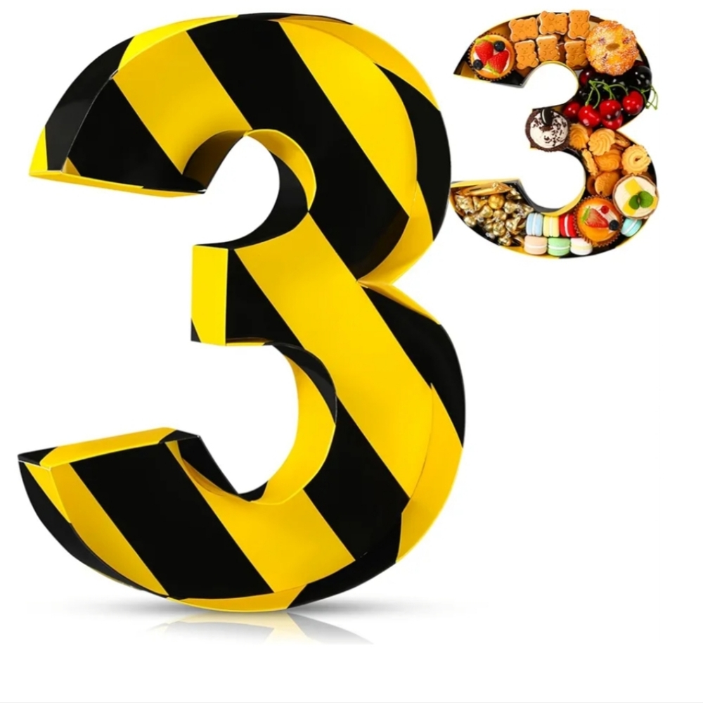 Black Yellow Striped #3 cardboard fillable construction birthday party decor